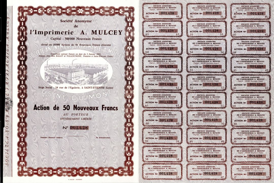Societe Anonyme de L'Imprimerie A. Mulcey - Stock Certificate