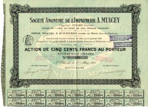 Societe Anonyme de L'Imprimerie a. Mulcey - Stock Certificate