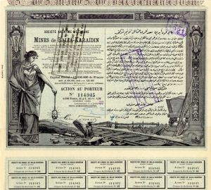 Societe Anonyme Ottomane Des Mines de Balia-Karaidin - Stock Certificate