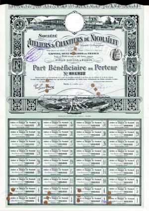 Societe Des Ateliers and Chantiers de Nicolaieff - Stock Certificate