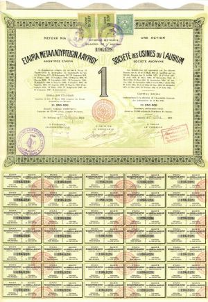 Societe Des Usines Du Laurium - Stock Certificate
