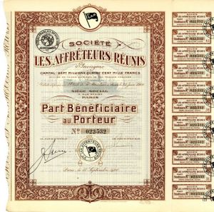 Societe Les Affreteurs Reunis - 1920 dated French Stock Certificate - France