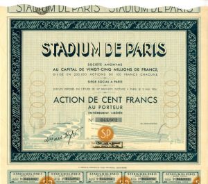 Stadium De Paris - Stock Certificate