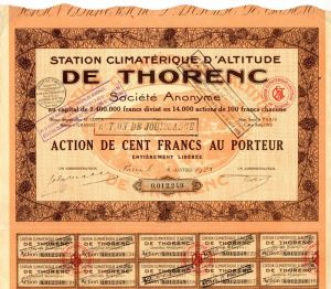 Station Climaterique D'Altitude de Thorenc - Stock Certificate