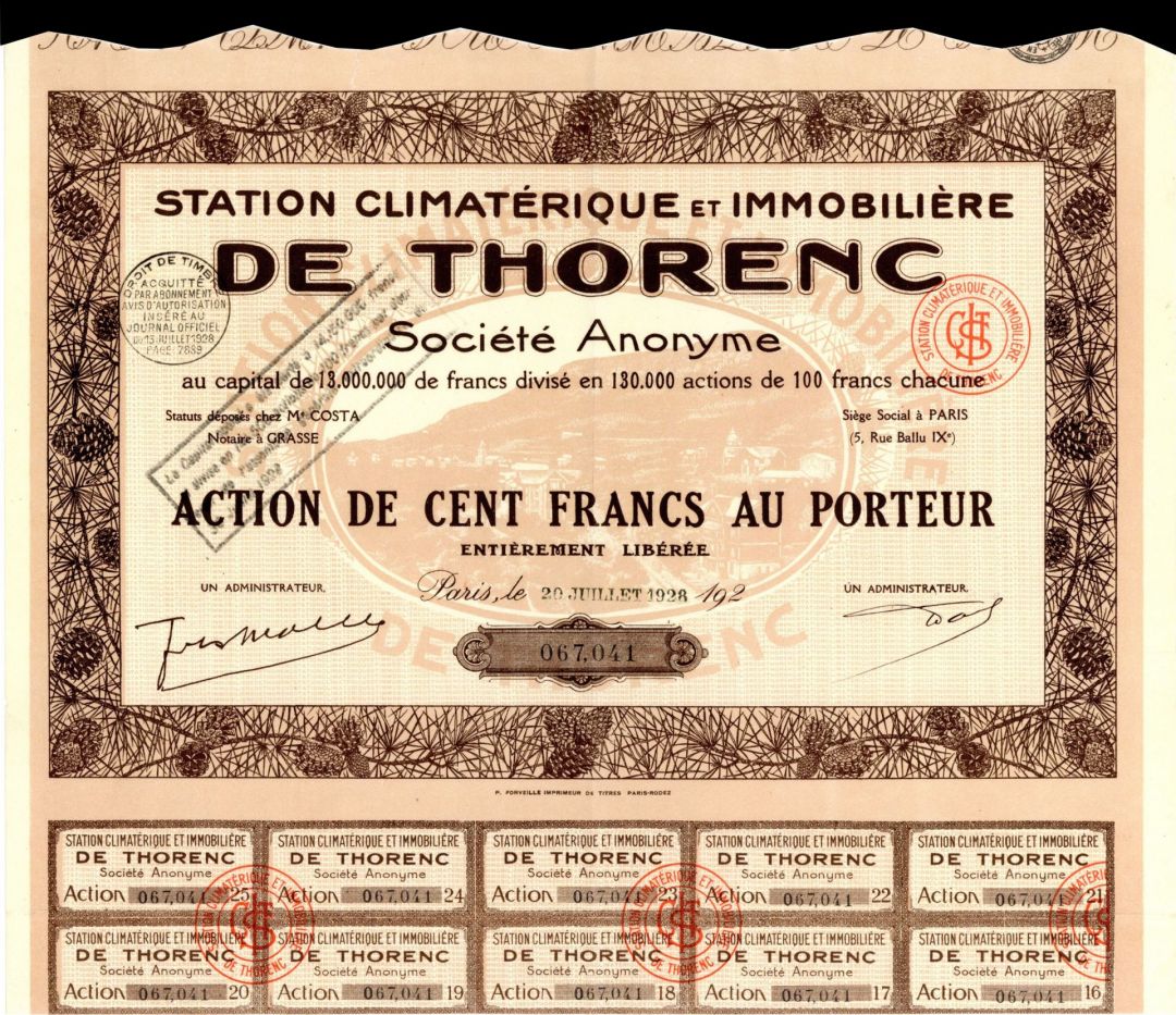 Station Climaterique Et Immobiliere de Thorenc - Stock Certificate