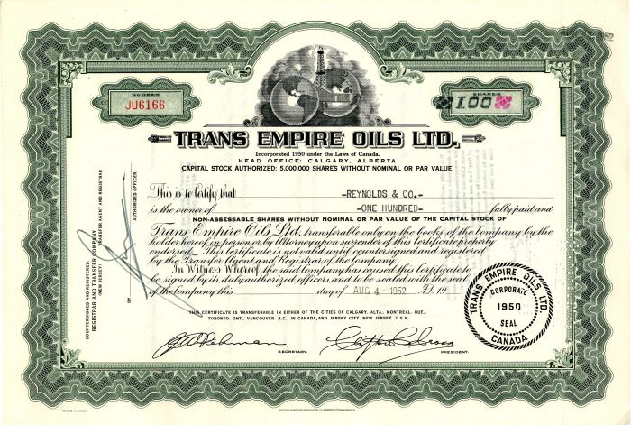 Trans Empire Oils Ltd. - Stock Certificate