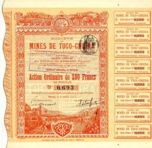 Societe Des Mines de Tuco-Cheira - Stock Certificate