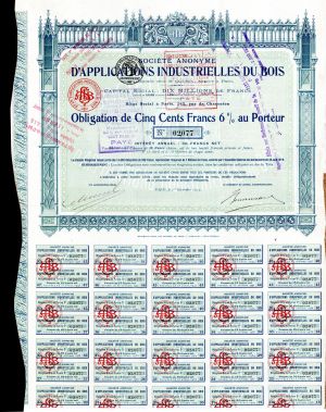 Societe Anonyme D'Applications Industrielles Du Bois - Stock Certificate