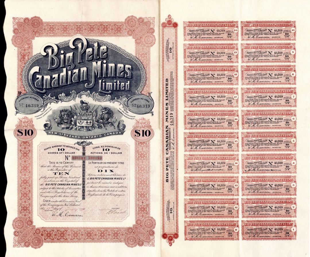 Big Pete Canadian Mines Limited - Stock Certificate