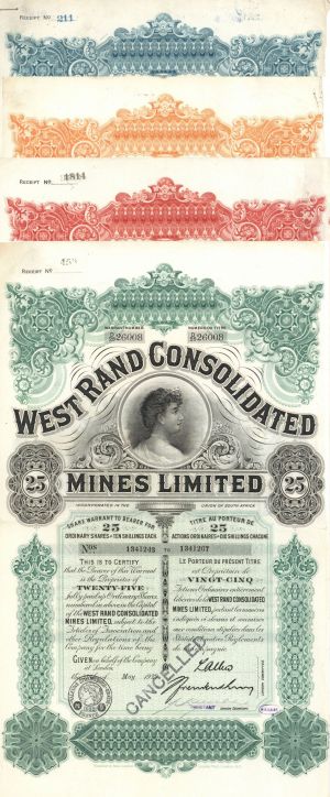 West Rand Consolidated Mines Limited - Very Dramatic Design - Stock Certificate