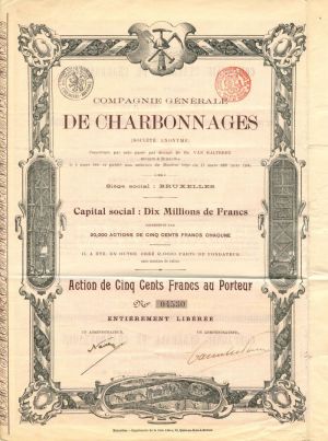 Compagnie Generale De Charbonnages - Stock Certificate