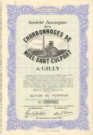 Societe Anonyme des Charbonnages De Noel Sart Culpart - Stock Certificate