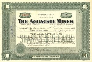 Aguacate Mines - Stock Certificate