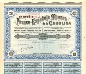 Compania Franco-Espanola Minera de la Carolina - Stock Certificate