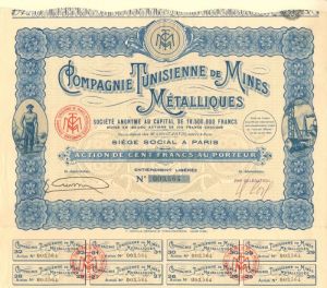 Compagnie Tunisienne De Mines Metalliques - Stock Certificate