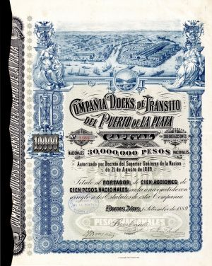 Compania Docks de Transito del Puerto de la Plata - 1889 dated Buenos Aires, Argentina Stock Certificate