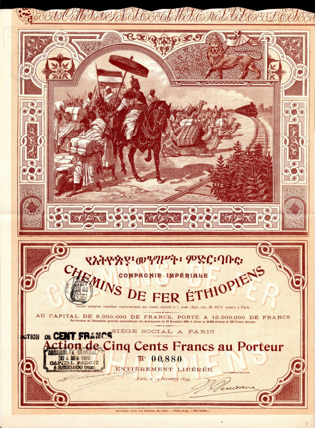 Chemins de Fer Ethiopiens - 1899 dated Foreign Stocks