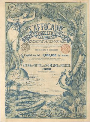 L'Africaine Banque D'Etudes et D'Entreprises Coloniales - 1898 dated Foreign Stock Certificate