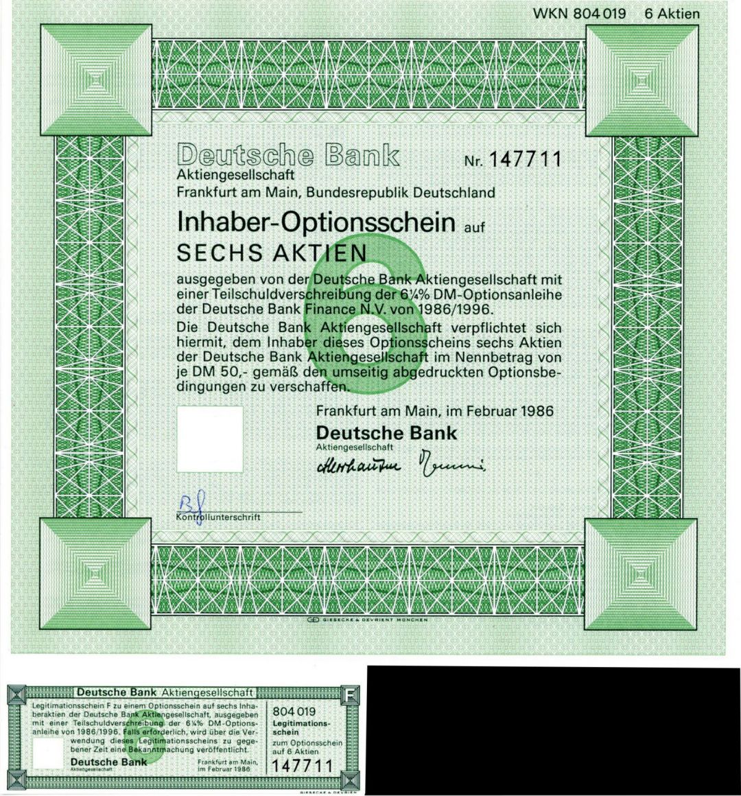 Deutsche Bank - Stock Certificate