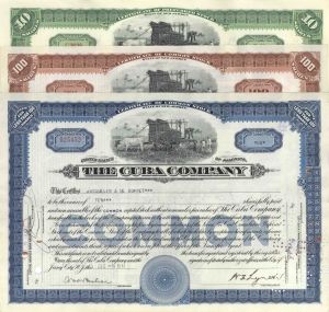 Set of Three Cuba Co. dated 1900's-40's Stock Certificates - Railroad, Sugar & other Subsidiaries - 3 Stock Certificate Group