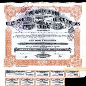 Compagnie Generale De Chemins De Fer Et De Tramways En Chine - Stock Certificate