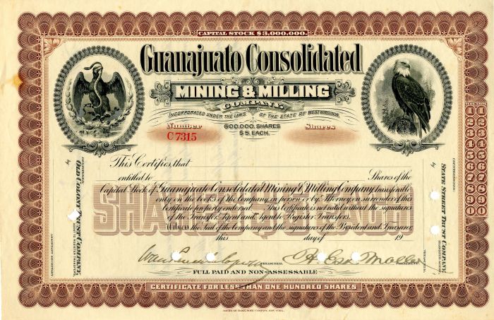 Guanajuato Consolidated Mining and Milling Co. - Stock Certificate