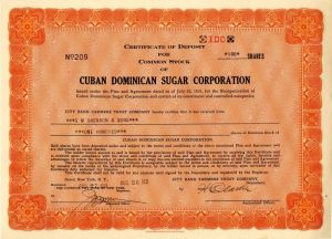 Cuban Dominican Sugar Corporation - 1931 dated Cuba Stock Certificate