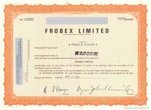 Frobex Limited - Stock Certificate
