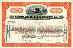 Central Violeta Sugar Co., S.A. - Cuba Stock Certificate