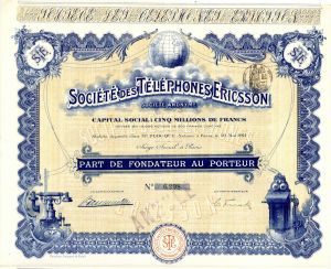 Societe Des Telephones Ericsson - Stock Certificate