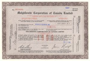 Molybdenite Corporation of Canada Limited - 1960's-70's dated Canadian Mining Stock Certificate