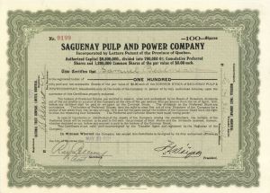 Saguenay Pulp and Power Co. - Stock Certificate