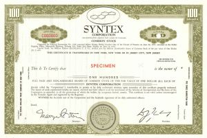 Syntex Corporation - Specimen Stock Certificate