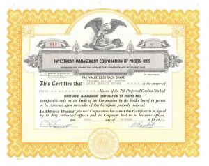 Investment Management Corporation of Puerto Rico - Stock Certificate
