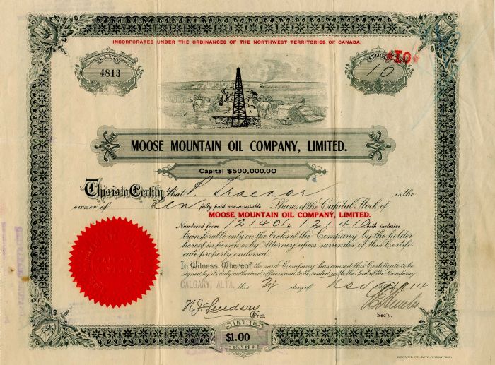 Moose Mountain Oil Co., Limited - Stock Certificate