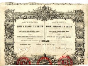 Compania De Los Ferro-Carriles De Madrid A. Zaragoza Y A Alicante - Stock Certificate