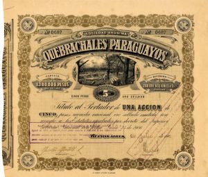 Sociedad Anonima Quebrachales Paraguayos - Stock Certificate