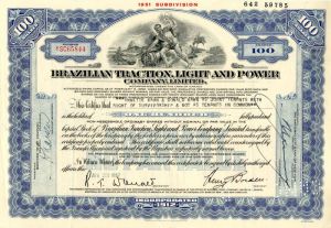 Brazillian Traction, Light and Power Co., Limited - Stock Certificate