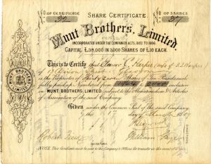 Munt Brothers, Limited - Stock Certificate