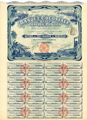 Banque Coloniale Et De Travaux Publics - Stock Certificate