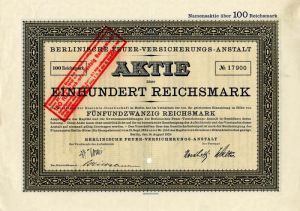 Berlinische Feuer-Versicherungs-Anstalt (Berlin Fire Insurance Co.) - Stock Certificate
