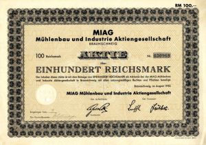 Miag Muhlenbau und Industrie Aktiengesellschaft - Stock Certificate