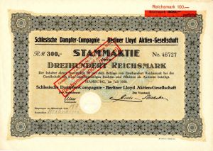 Schlesische Dampfer-Compagnie-Berliner Lloyd Aktien-Gesellschaft - Stock Certificate