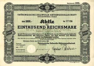 Thuringische Zellwolle Aktiengesellschaft - Stock Certificate