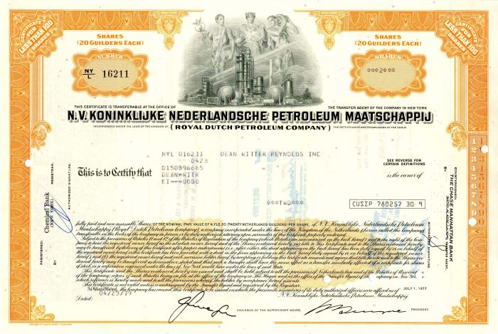 N.V. Koninklijke Nederlandsche Petroleum Maatschappij - Stock Certificate