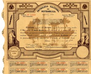 Petrolera Nacional de Motembo, S.A. - 1939 dated Cuba Stock Certificate