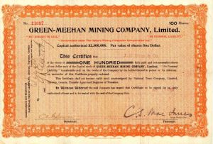 Green=Meehan Mining Co., Limited - Stock Certificate