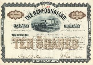 Newfoundland Railway Co. - Canadian Railroad Stock Certificate