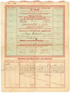 Compagnie Universelle Du Canal Interoceanique - Stock Certificate