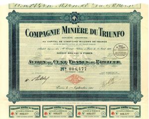 Compagnie Miniere Du Triunfo - Stock Certificate